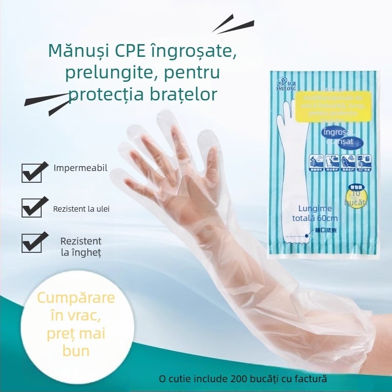 Mănuși de unică folosință, groase, rezistente, cu mansetă prelungită, impermeabile, protecție pentru uz casnic în bucătărie