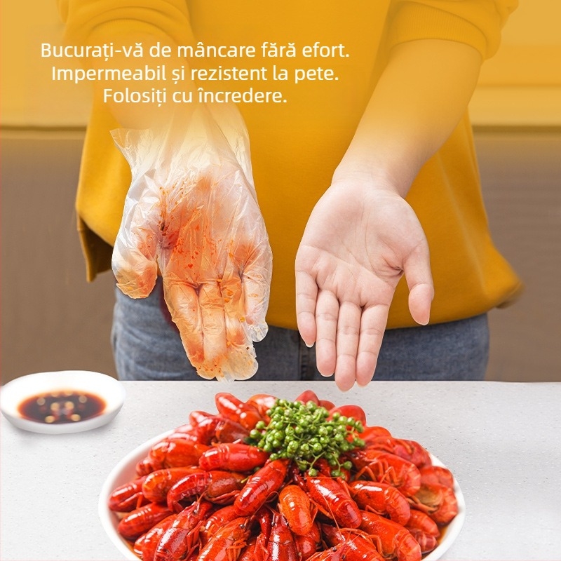 Deli LQ110 mănuși PE de unică folosință, de calitate alimentară, transparente, în cutie, cu design de extragere, impermeabile și rezistente la murdărie, pentru masă