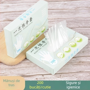Mănuși de unică folosință, din PE, calitate alimentară, 200 de bucăți într-o cutie, tip dispenser, pentru tarabe și restaurante