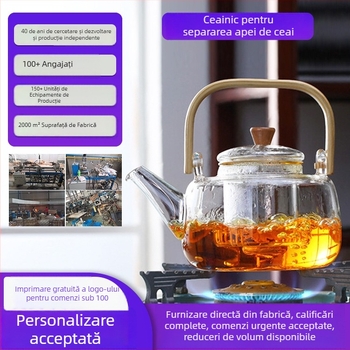 Ceainic personalizat cu mâner din bambus, pentru uz casnic, separare ceai-apă, rezistent la căldură și la explozie
