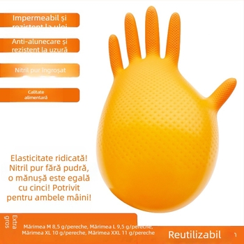 Lanwei mănuși de nitril, o singură folosință, portocalii, cu model diamant, de calitate alimentară, rezistente la acizi și baze, rezistente la coroziune, durabile.