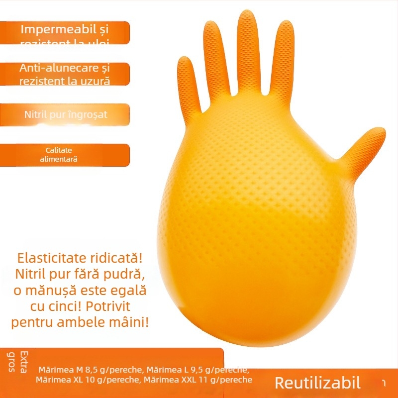 Lanwei mănuși de nitril, o singură folosință, portocalii, cu model diamant, de calitate alimentară, rezistente la acizi și baze, rezistente la coroziune, durabile.