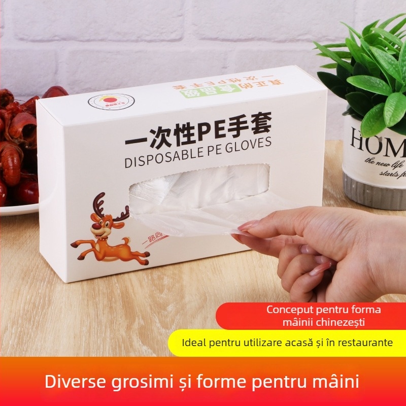Mănuși de unică folosință, cutie cu 500 bucăți, plastic transparent, antiderapante pentru bucătărie