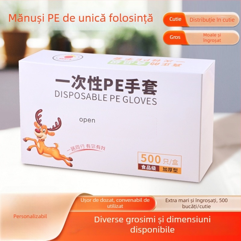 Mănuși de unică folosință, cutie cu 500 bucăți, plastic transparent, antiderapante pentru bucătărie