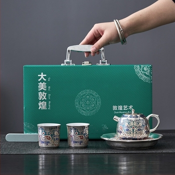 Set Gongfu de ceai, argintiu, cu ceainic și cești