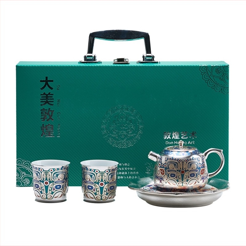 Set Gongfu de ceai, argintiu, cu ceainic și cești