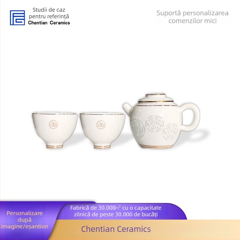 Set de ceai ceramic Gongfu cu motiv tigru decupat, ceașcă cu margine aurie, personalizabil, include tavă de ceai și accesorii pentru ceremonia ceaiului, cutie cadou, glazură color, pentru 1–2 persoane
