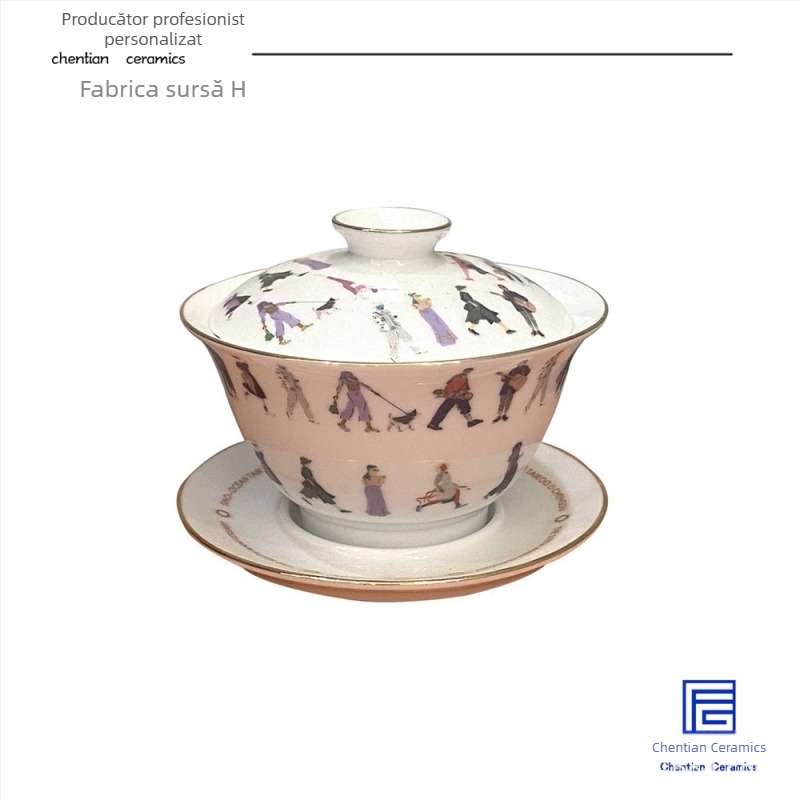 Set de ceai ceramic Gongfu cu motiv tigru decupat, ceașcă cu margine aurie, personalizabil, include tavă de ceai și accesorii pentru ceremonia ceaiului, cutie cadou, glazură color, pentru 1–2 persoane