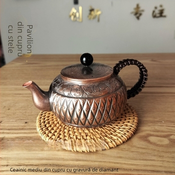 Ceainic din cupru mov, gravură manuală, stil chinezesc retro kung fu