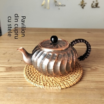 Ceainic din cupru mov, gravură manuală, stil chinezesc retro kung fu