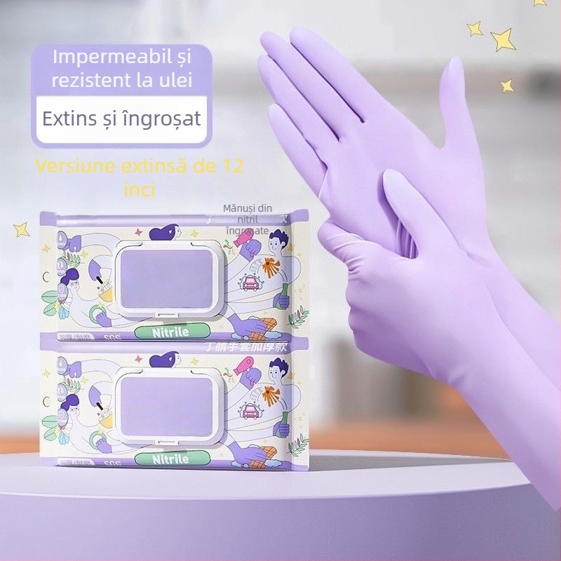 Mănuși nitril de 12 inch, de calitate alimentară, pentru bucătărie, lungime extinsă, mai groase, durabile, rezistente la ulei, de unică folosință