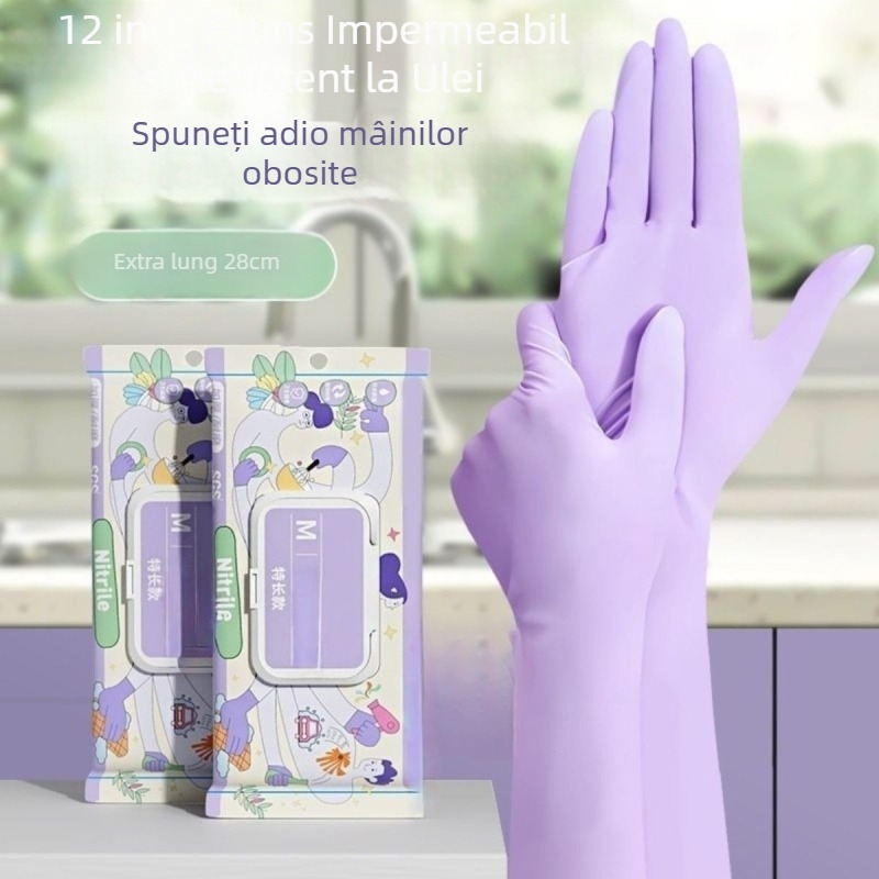 Mănuși nitril de 12 inch, de calitate alimentară, pentru bucătărie, lungime extinsă, mai groase, durabile, rezistente la ulei, de unică folosință