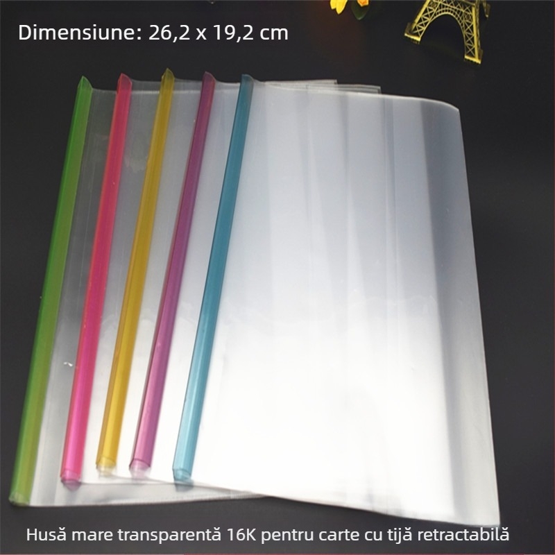Copertă transparentă 16K pentru caiete, cu mâner de tragere, albă, impermeabilă, din PVC