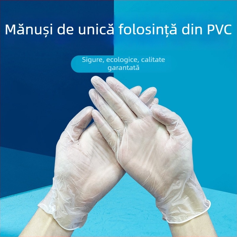 Mănuși PVC de unică folosință, cutie cu 50 de bucăți, pentru coacere, curățenie și spălat vase, de calitate alimentară