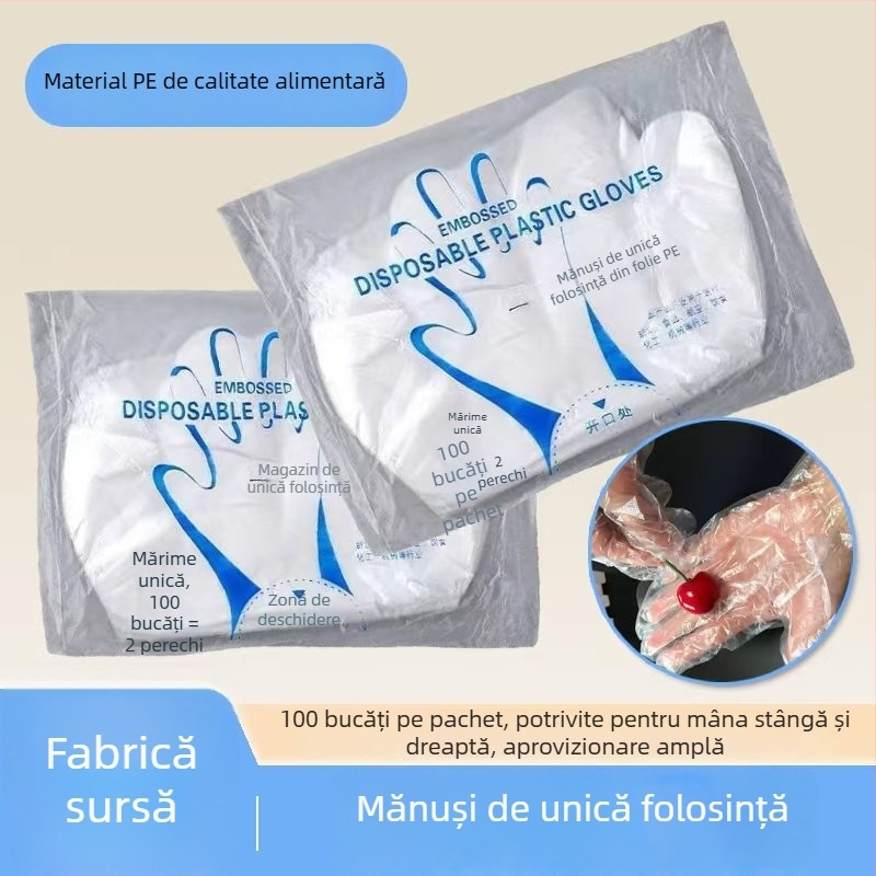 Mănuși de unică folosință pentru catering și coafură, film PE transparent, îngroșat, impermeabil, rezistent la ulei, de calitate alimentară