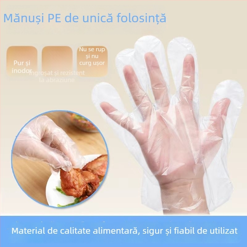 Mănuși de unică folosință pentru catering și coafură, film PE transparent, îngroșat, impermeabil, rezistent la ulei, de calitate alimentară