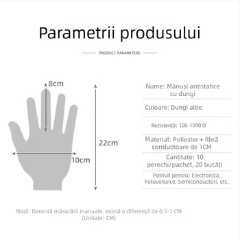 Mănuși antistatice cu model cu dungi pe ambele fețe, respirabile, antiderapante, pentru electronică, fotovoltaice și industrie de semiconductori.