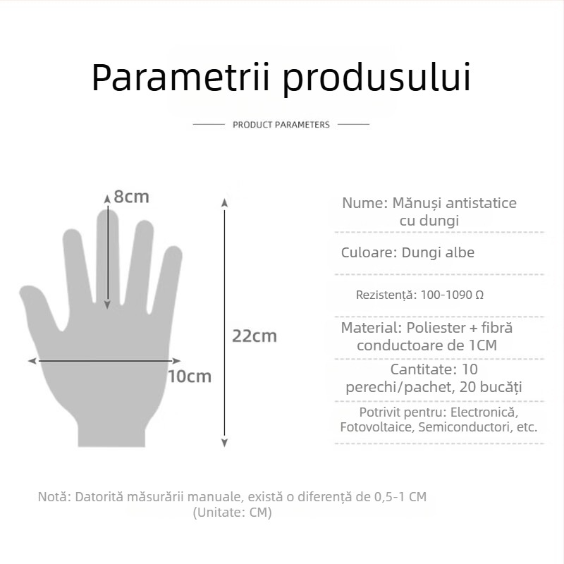 Mănuși antistatice cu model cu dungi pe ambele fețe, respirabile, antiderapante, pentru electronică, fotovoltaice și industrie de semiconductori.