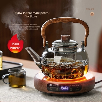 Set ceainic cu plită ceramică electrică și oală din sticlă pentru fierberea apei, pentru prepararea ceaiului, destinat uzului personal sau la birou