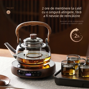 Set ceainic cu plită ceramică electrică și oală din sticlă pentru fierberea apei, pentru prepararea ceaiului, destinat uzului personal sau la birou