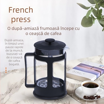 Cafetieră franțuzească cu corp din sticlă borosilicat și filtru din oțel inoxidabil, personalizabil