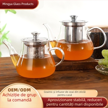 Set Gongfu de ceai din sticlă borosilikat rezistentă la căldură, cu ceainic filtrant și căni transparente pentru ceai de flori, 400 ml sau 600 ml