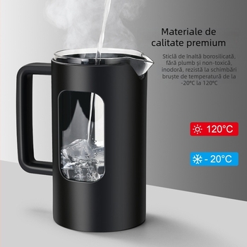 Design nou: filtru din oțel inoxidabil pentru ceai și presă franțuzească din borosilicat rezistent la temperaturi, pentru cafea preparată manual