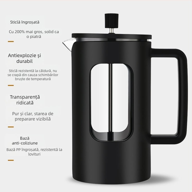 Design nou: filtru din oțel inoxidabil pentru ceai și presă franțuzească din borosilicat rezistent la temperaturi, pentru cafea preparată manual
