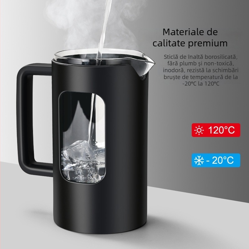 Design nou: filtru din oțel inoxidabil pentru ceai și presă franțuzească din borosilicat rezistent la temperaturi, pentru cafea preparată manual