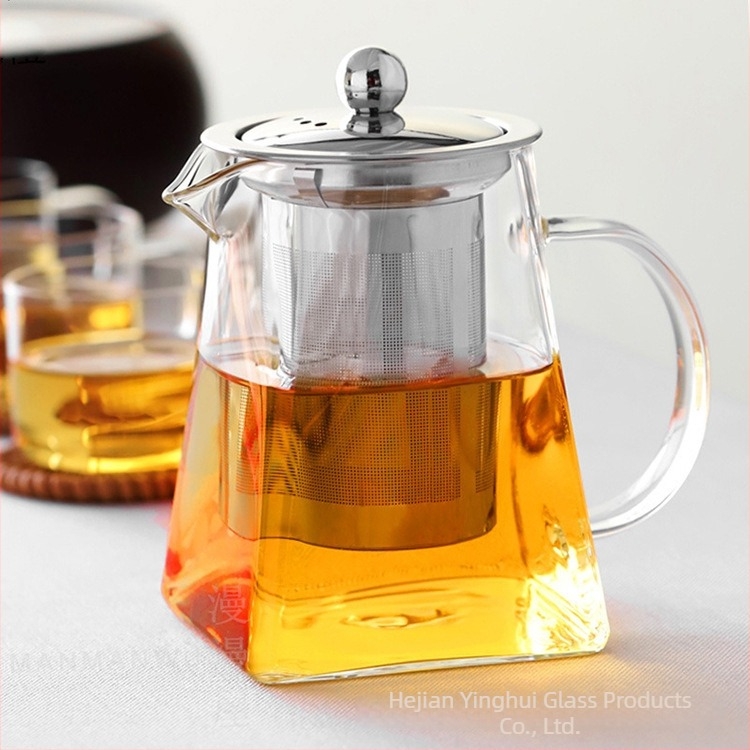 Ceainic pătrat din sticlă borosilicată, cu infuzor din oțel inoxidabil, rezistent la temperaturi înalte, compatibil cu flacără directă