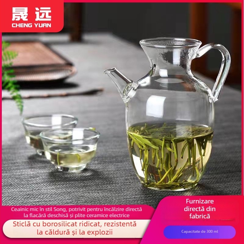 Set de ceai din sticlă borosilicată cu filtru, ceainic mic în stil Song, potrivit pentru plita ceramică electrică, stil nou chinezesc