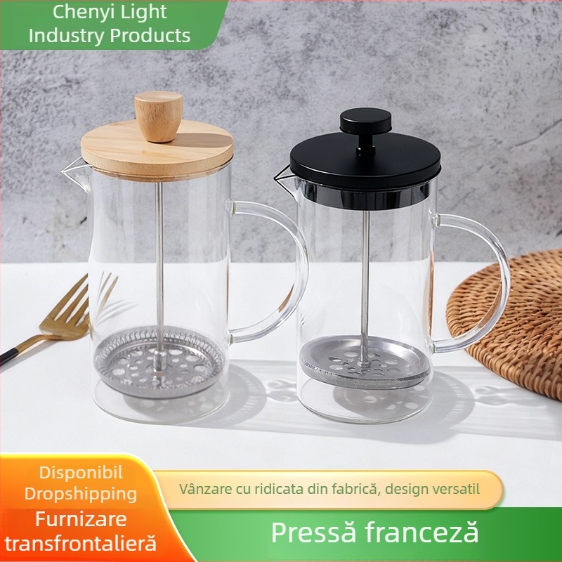Cafetieră French press rezistentă la căldură, cu sistem integrat de preparare cafea și ceai