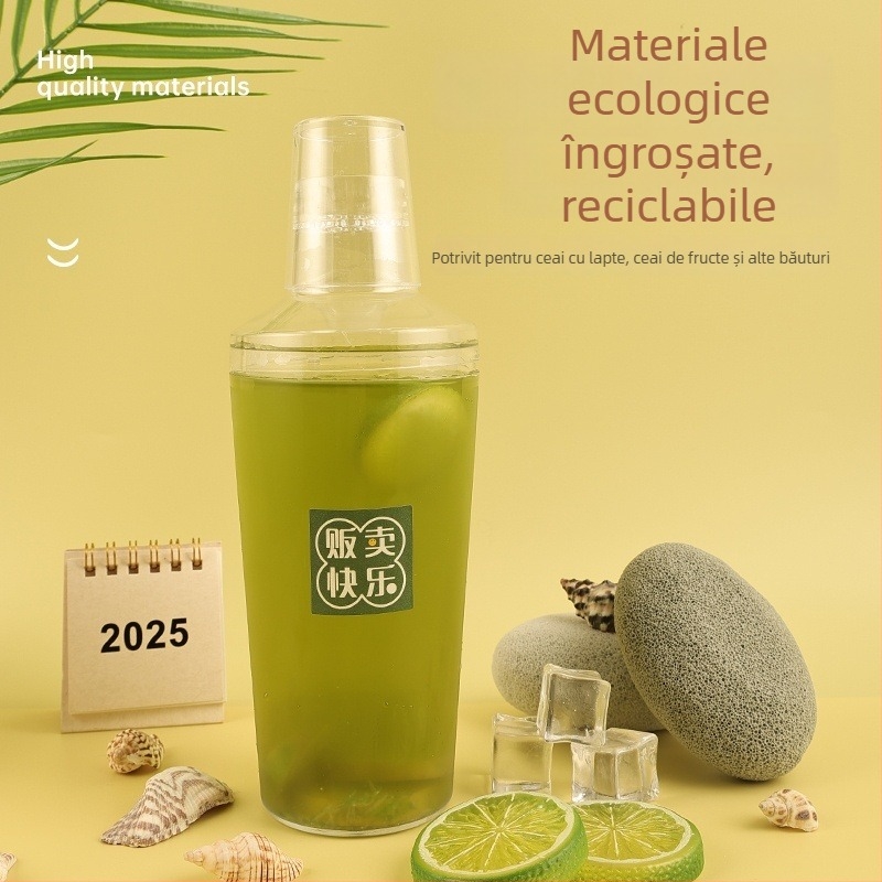 Cupa shaker de unică folosință cu capac, 500 ml, pentru băuturi, sucuri și ceai cu lapte, ușor de purtat, rezistentă la temperaturi ridicate