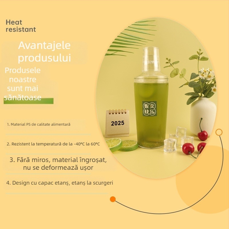 Cupa shaker de unică folosință cu capac, 500 ml, pentru băuturi, sucuri și ceai cu lapte, ușor de purtat, rezistentă la temperaturi ridicate