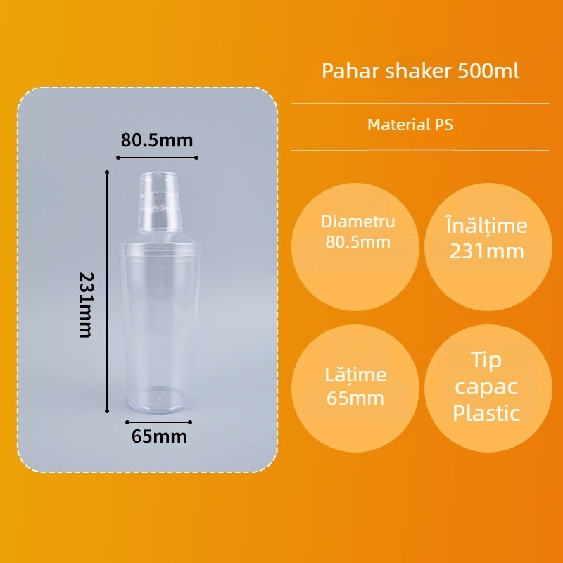 Cupa shaker de unică folosință cu capac, 500 ml, pentru băuturi, sucuri și ceai cu lapte, ușor de purtat, rezistentă la temperaturi ridicate