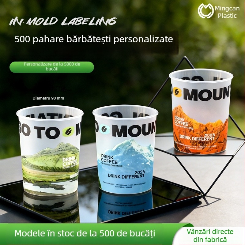 Cupă de unică folosință din PP cu capac, diametru 90 mm, 500 ml, pentru ceai cu lapte și cafea