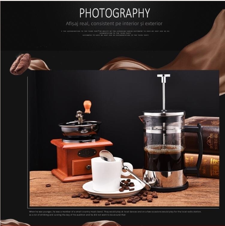 Set din sticlă pentru ceai și cafea, cu presă franțuzească pentru cafea, spumator de lapte, filtru, ceașcă de cafea și vas pentru cafea preparată manual