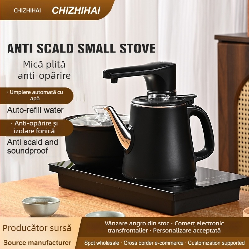 Ceainic electric din oțel inoxidabil cu plită pentru ceai, 1 L, protecție împotriva arsurilor