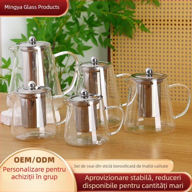 Ceainic din sticlă borosilicat cu filtru – lucrat manual, ceainic pentru ceai de flori, 450 ml / 950 ml / 1300 ml