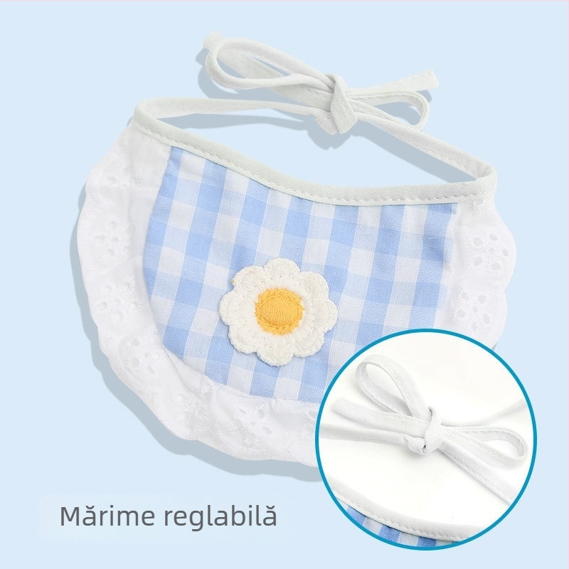 Bibs pentru saliva a animalelor de companie cu guler dantelat, reglabil pentru câini și fular pentru pisici