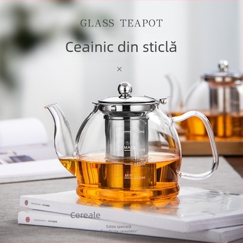 Ceainic din sticlă borosilicată groasă, rezistent la căldură, pentru plită electrică ceramică, cu filtru din oțel inoxidabil demontabil