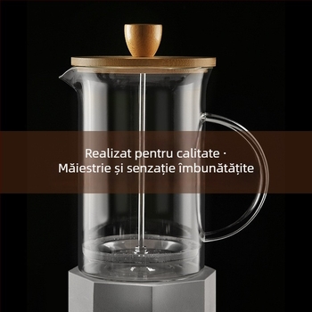 Cafetieră franțuzească de presiune din sticlă borosilicată groasă – pentru uz casnic, prepararea cafelei și a ceaiului