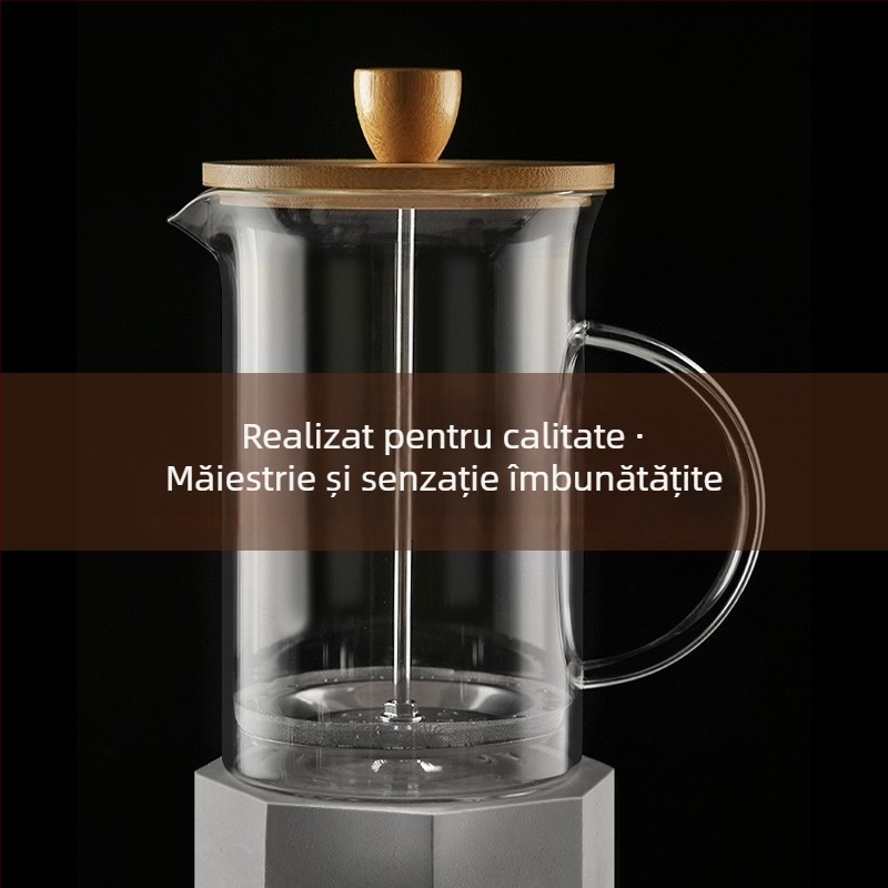 Cafetieră franțuzească de presiune din sticlă borosilicată groasă – pentru uz casnic, prepararea cafelei și a ceaiului