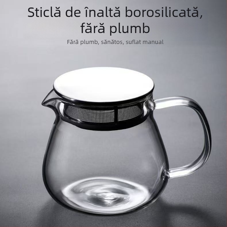 Ceainic din sticlă cu capac și filtru, transparent, rezistent la temperatură, design simplu