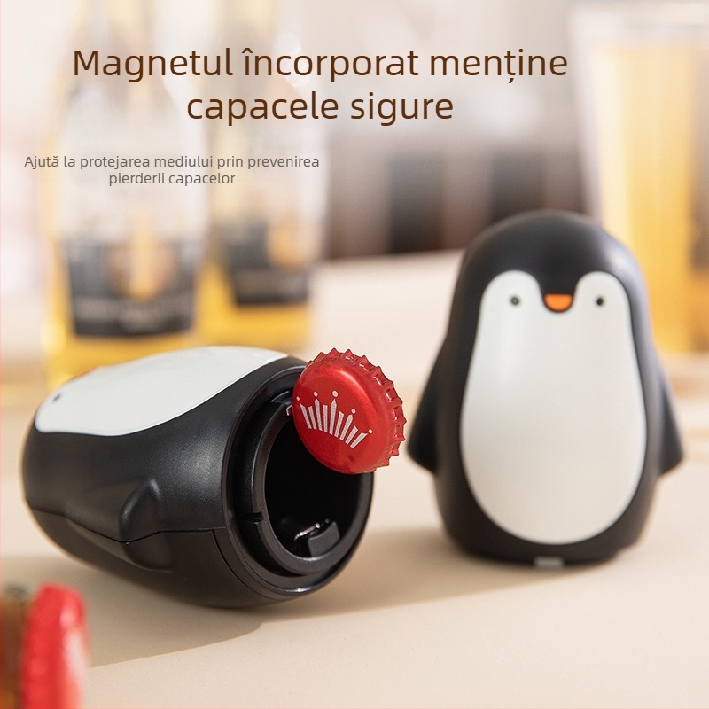 Deschizător creativ de sticle în formă de pinguin – bere și vin, automat, cu aspirație magnetică, fără urme, pentru uz casnic