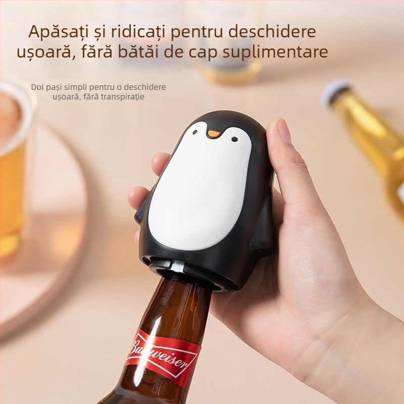 Deschizător creativ de sticle în formă de pinguin – bere și vin, automat, cu aspirație magnetică, fără urme, pentru uz casnic