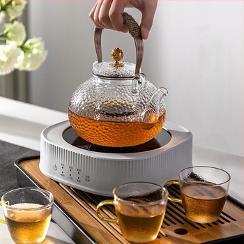 Ceainic din sticlă borosilicat de înaltă calitate, cu mâner gravat, rezistent la temperaturi ridicate, pentru utilizare acasă pe plita ceramică electrică