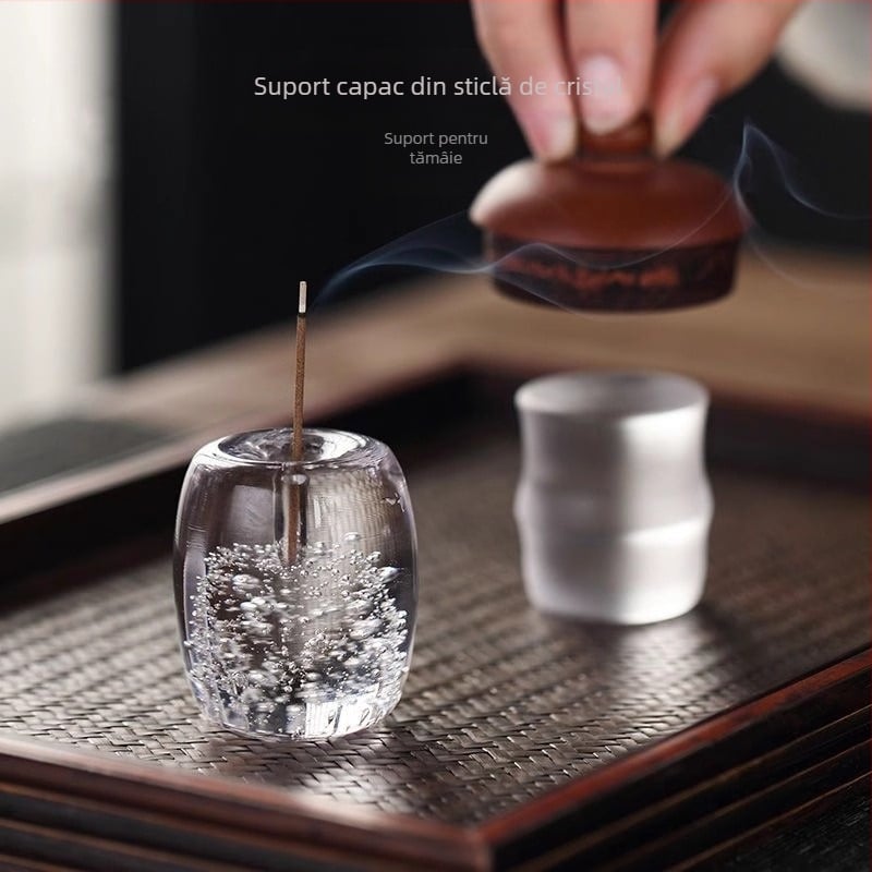 Set Gongfu de ceai din sticlă, inspirat de Zen: suport pentru capacul gaiwan, suport pentru capac și suport pentru capacul ceainicului