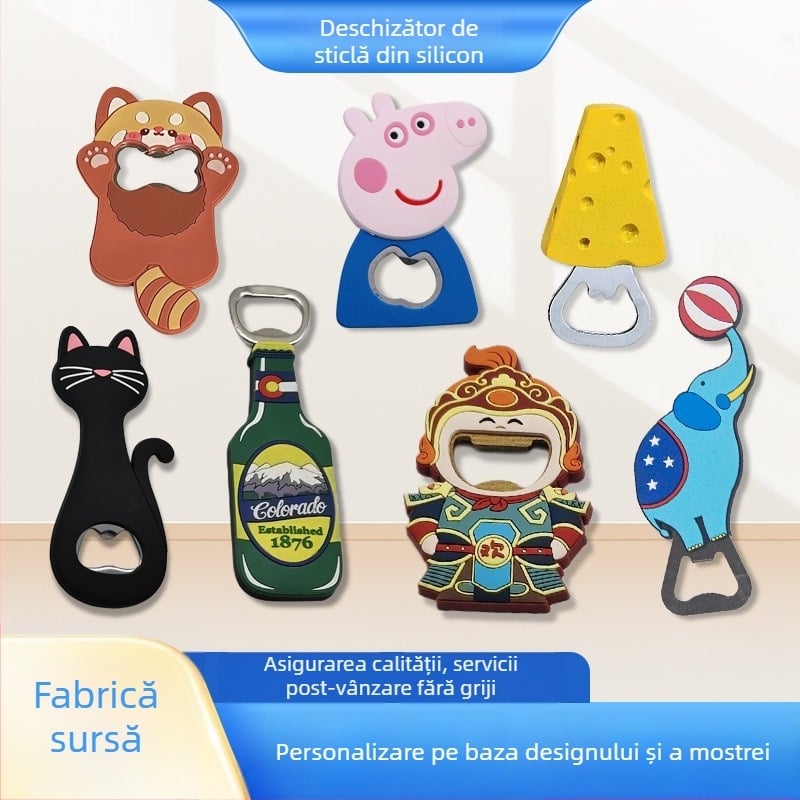 Deschizător de sticle personalizat și magnet pentru frigider, cu design desen animat, silicon și PVC