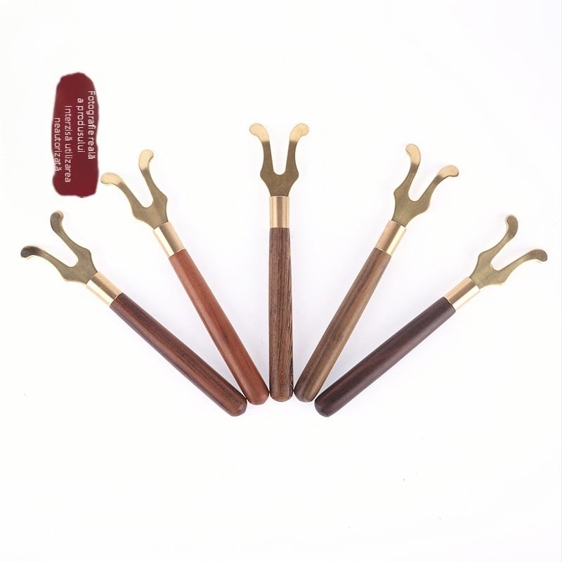 Clește din fier pentru ceai, cu mâner Ebony-Rosewood – accesorii ceremonie ceai, clip pentru capac cu placare cupru